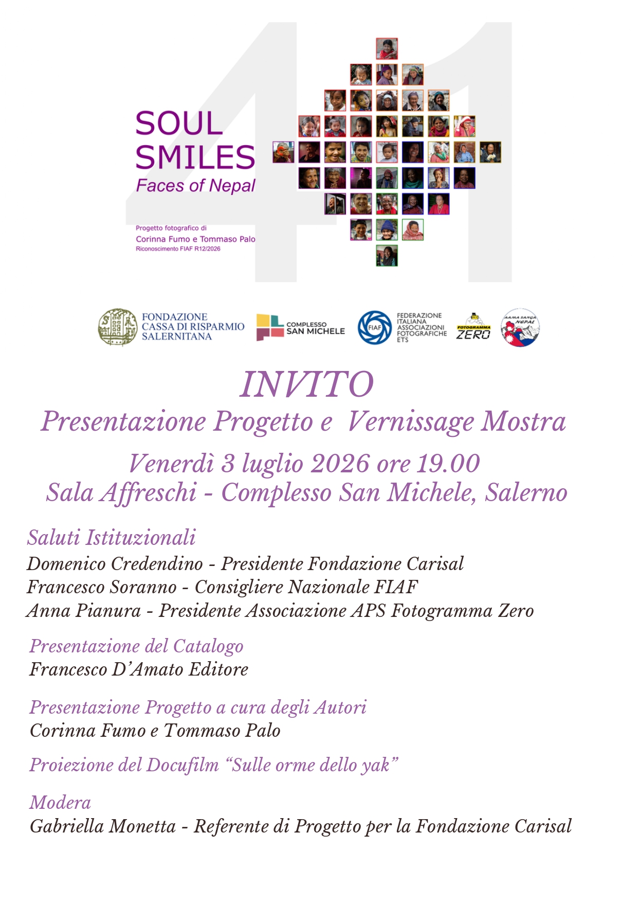 Mostra fotografica Soul Smiles: Faces of Nepal al Complesso San Michele di Salerno promossa in collaborazione con Fondazione Carisal.
