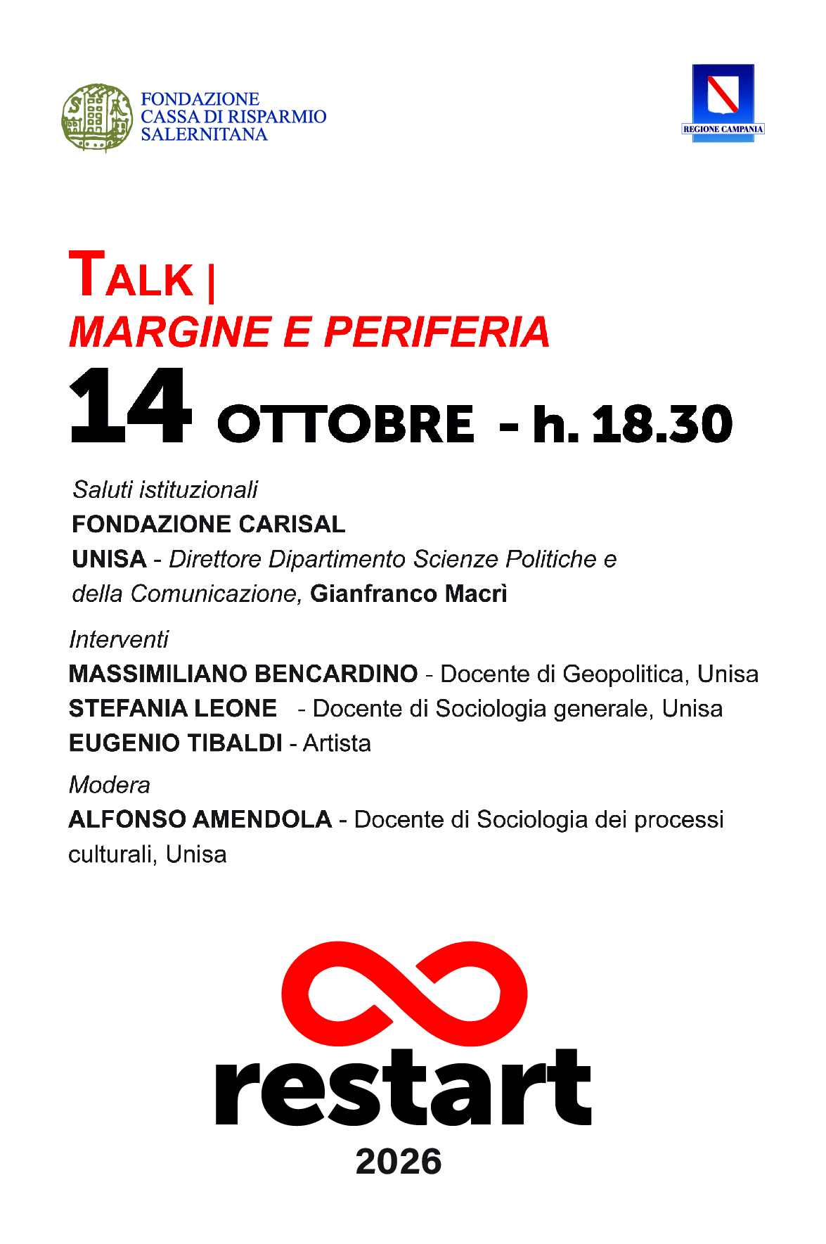Talk Margine e periferia al Complesso San Michele di Salerno per Restart 2026