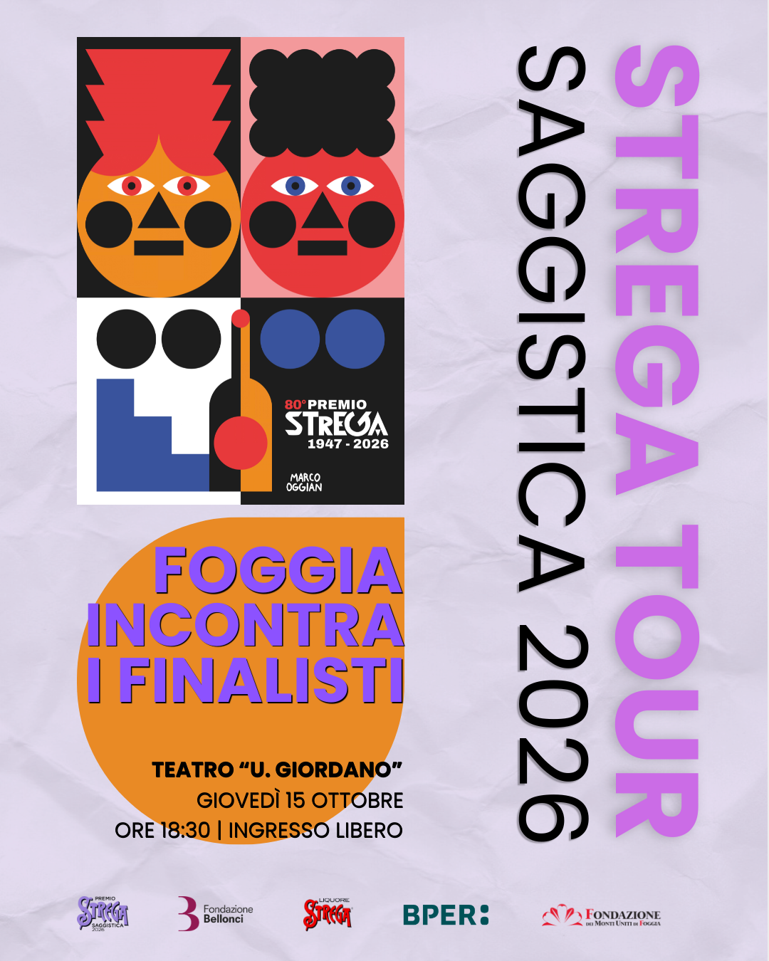 I cinque finalisti del Premio Strega Saggistica 2026 al Teatro Umberto Giordano di Foggia