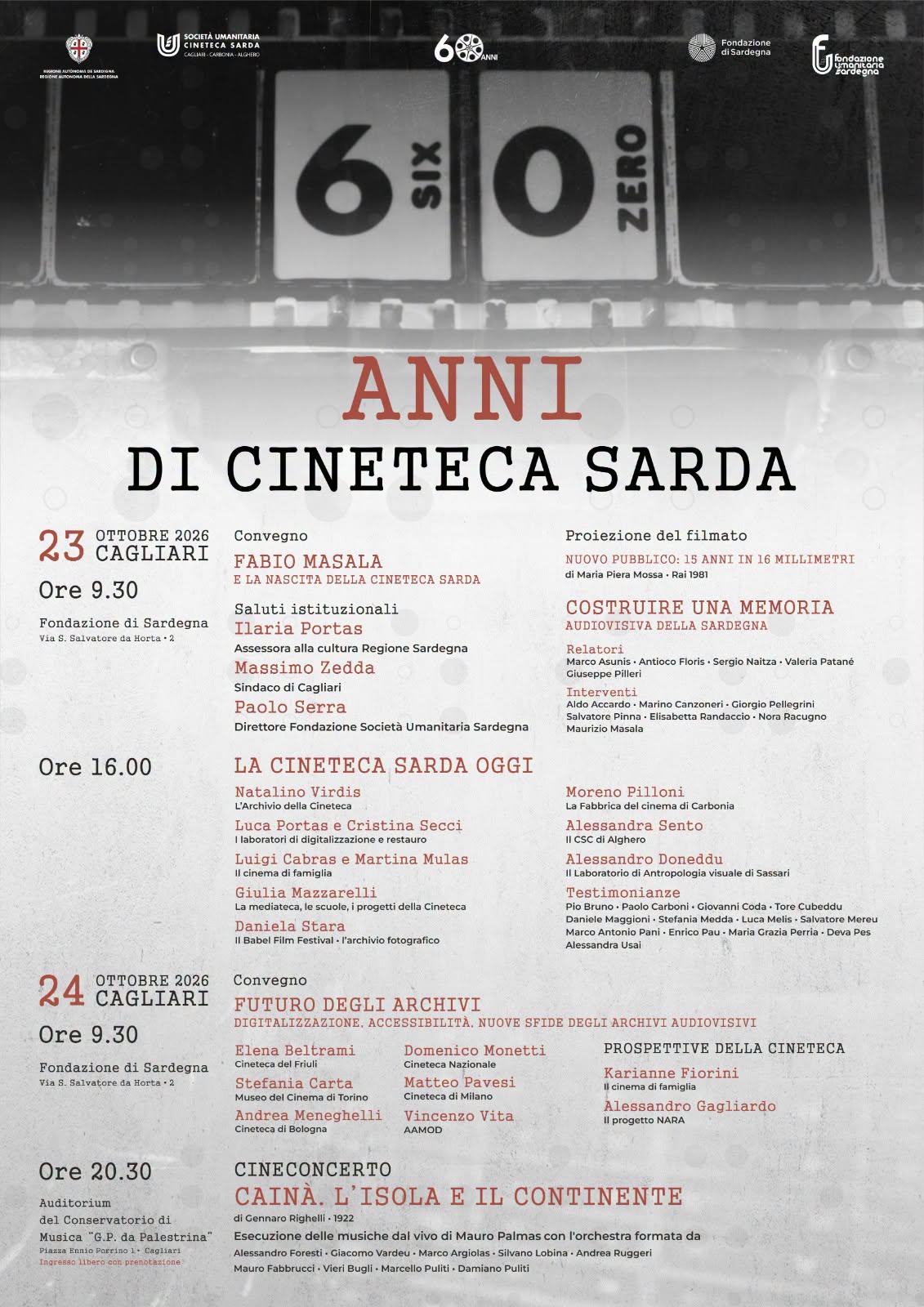 Celebrazioni per i 60 anni della Cineteca Sarda a Cagliari dedicate agli archivi audiovisivi