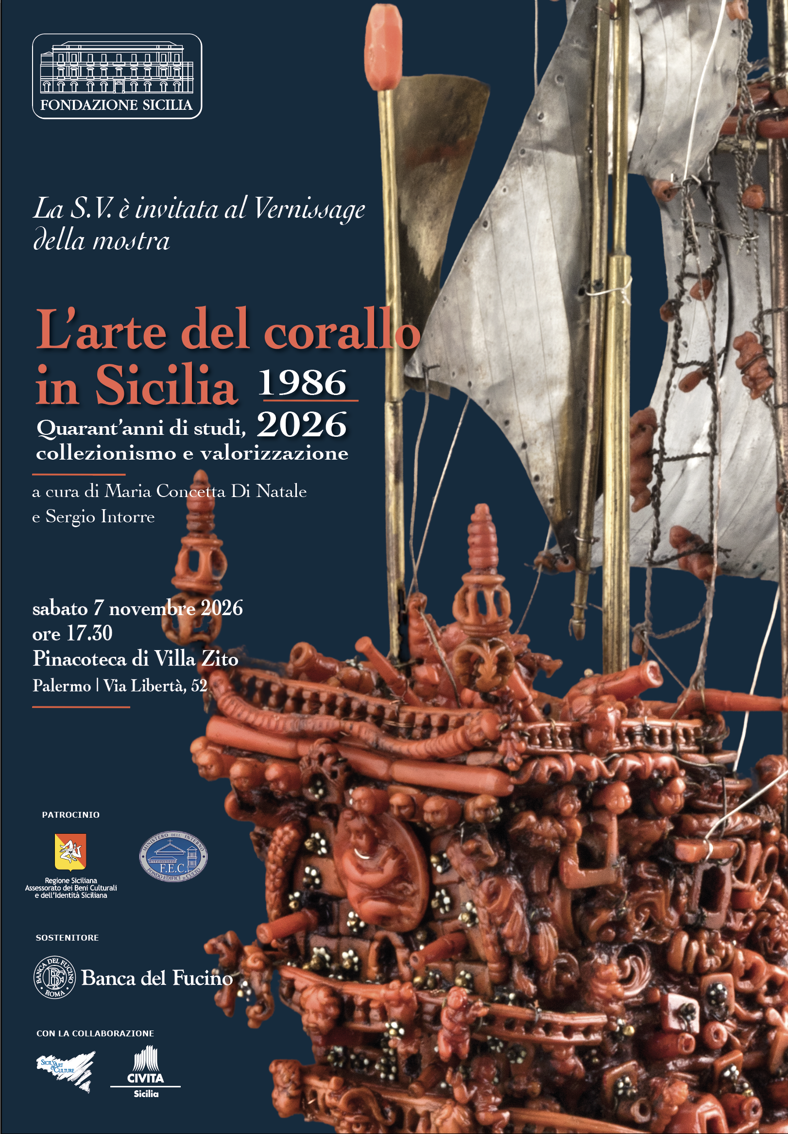 Invito alla mostra L’arte del corallo in Sicilia 1986-2026 alla Pinacoteca di Villa Zito